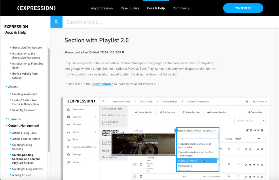 Creating Editing Sections With Content Playlists And Skins Expression
