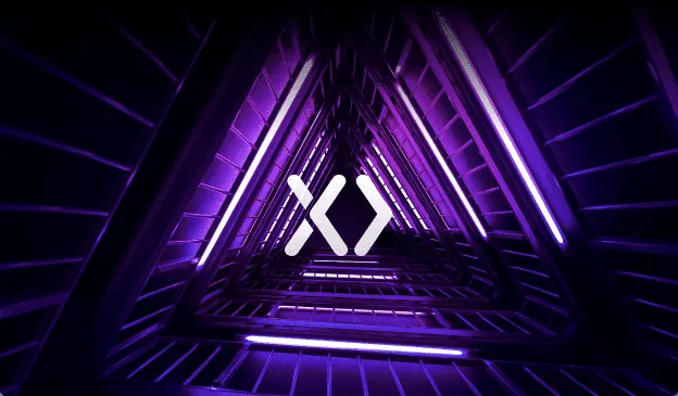 Expresia's logo on a purple neon light tunnel